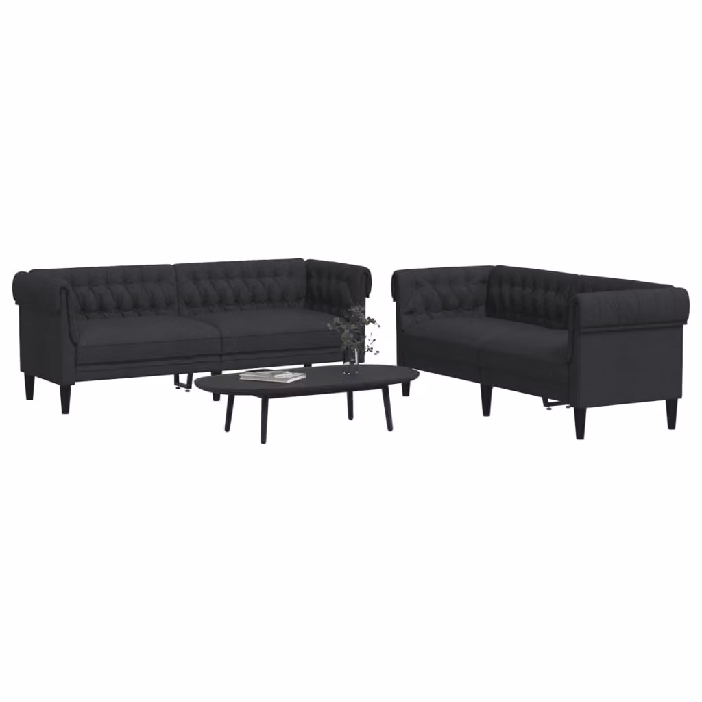 Set di 2 Divani Moderni vidaXL in Tessuto Nero con Struttura in Legno per Soggiorno – 1
