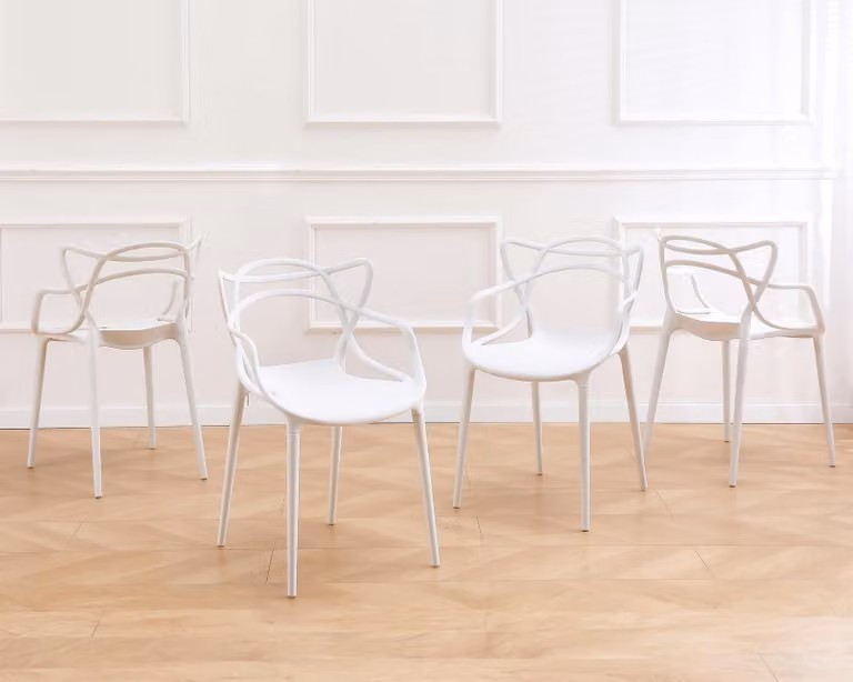 Set di 4 moderne sedie da pranzo con braccioli, colore bianco