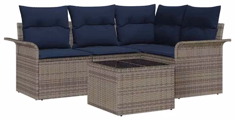 Set Divano da Giardino con cuscino 5 pcs Grigio polyrattan