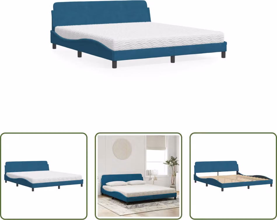 The Living Store Letto con materasso blu 180x200 cm in velluto