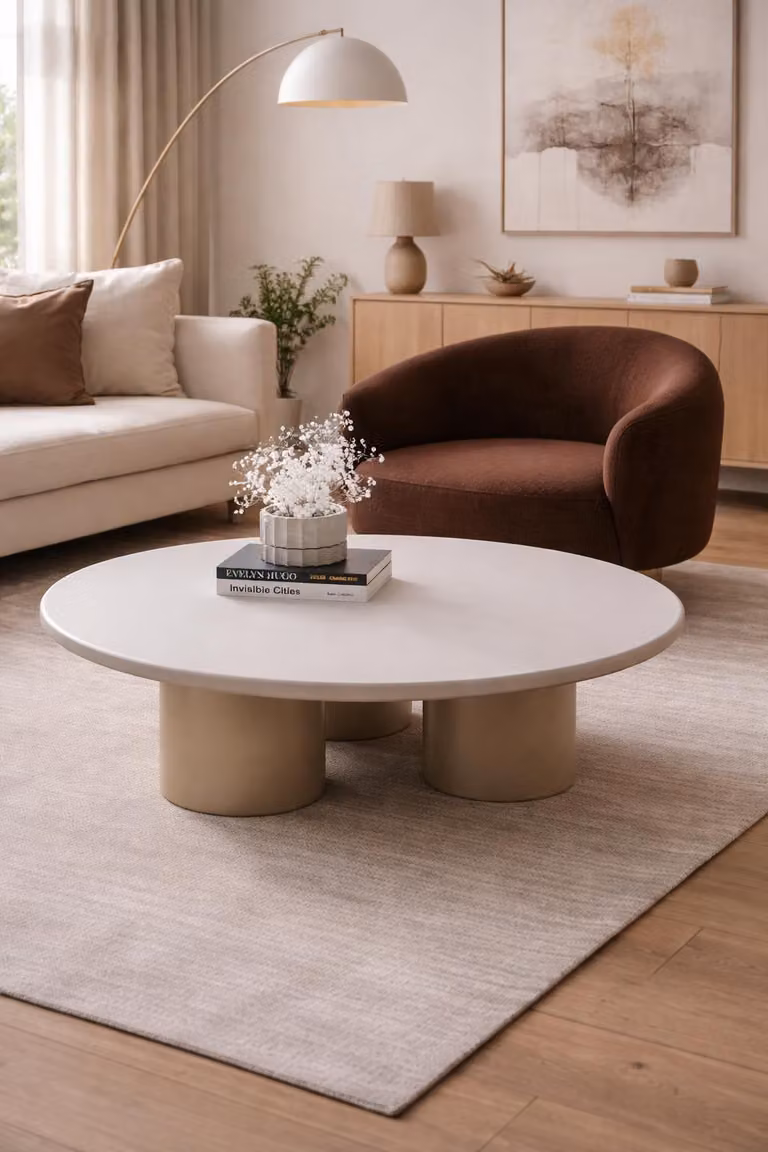 Tavolino beige basso, di alta qualità, ideale per il soggiorno