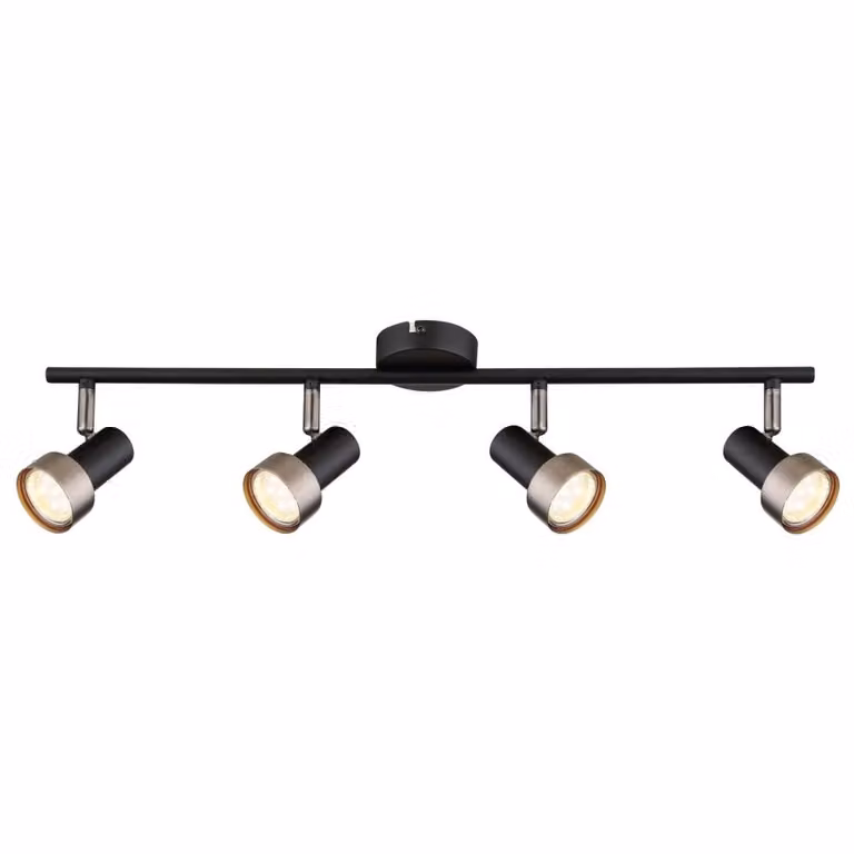 Rabalux 73014 Faretto da soffitto 4 spot Konrad, GU10, nero-argento, rotondo, industriale, ø55mm