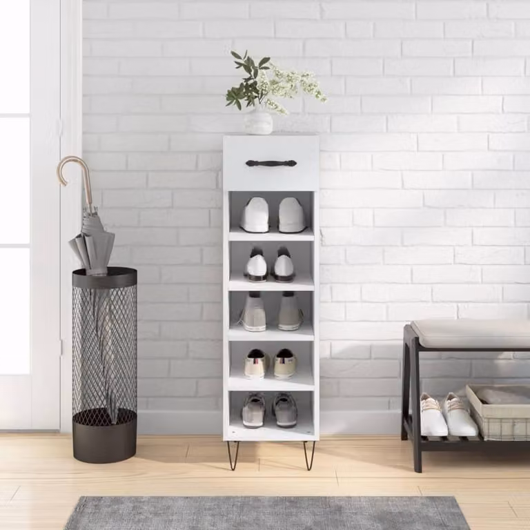 Scarpiera bianca vidaXL in stile industriale con ripiani e ante a battente, L/P/H: 30 x 35 x 105 cm