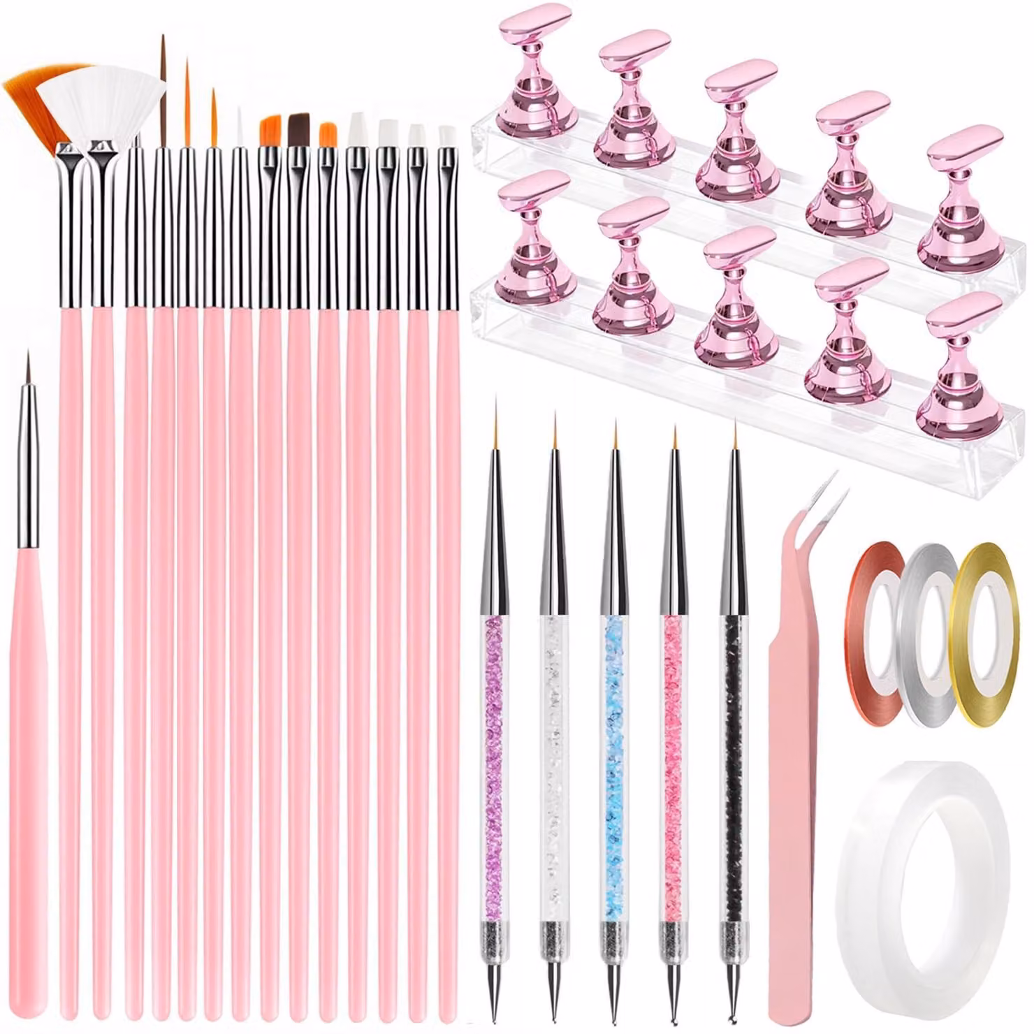 Kit completo per nail art – 35 pezzi, con pennelli e strumenti per applicare i prodotti