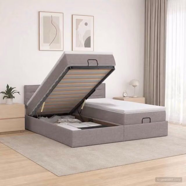 Letto Ottomano con Materasso e Illuminazione LED vidaXL in Tessuto Beige e Grigio L/P/H: 200 x 200 x 88 cm