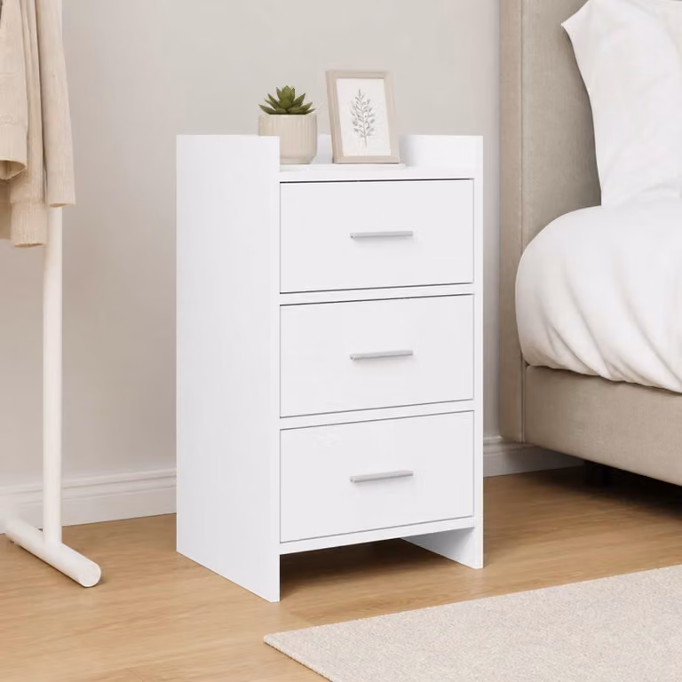 Comodino moderno vidaXL in legno MDF e metallo, Bianco opaco, L 40 cm x P 36 cm x H 70 cm