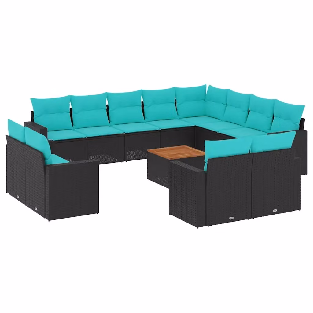 Set di Divani da Giardino vidaXL in Polyrattan Nero con Cuscini e Tavolino da Esterno a Forma di U – 2