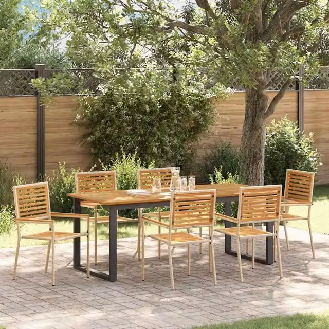 Set da Pranzo per Giardino 7 pz Beige Legno di Acacia Massello 3365468