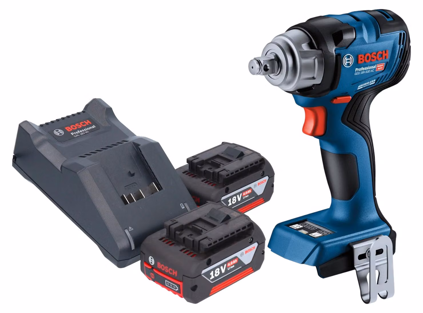 Bosch GDS 18V-330 HC Avvitatore a impulsi professionale a batteria 18 V 330 Nm 1/2" brushless + 2x batteria ricaricabile 4,0 Ah + caricabatterie