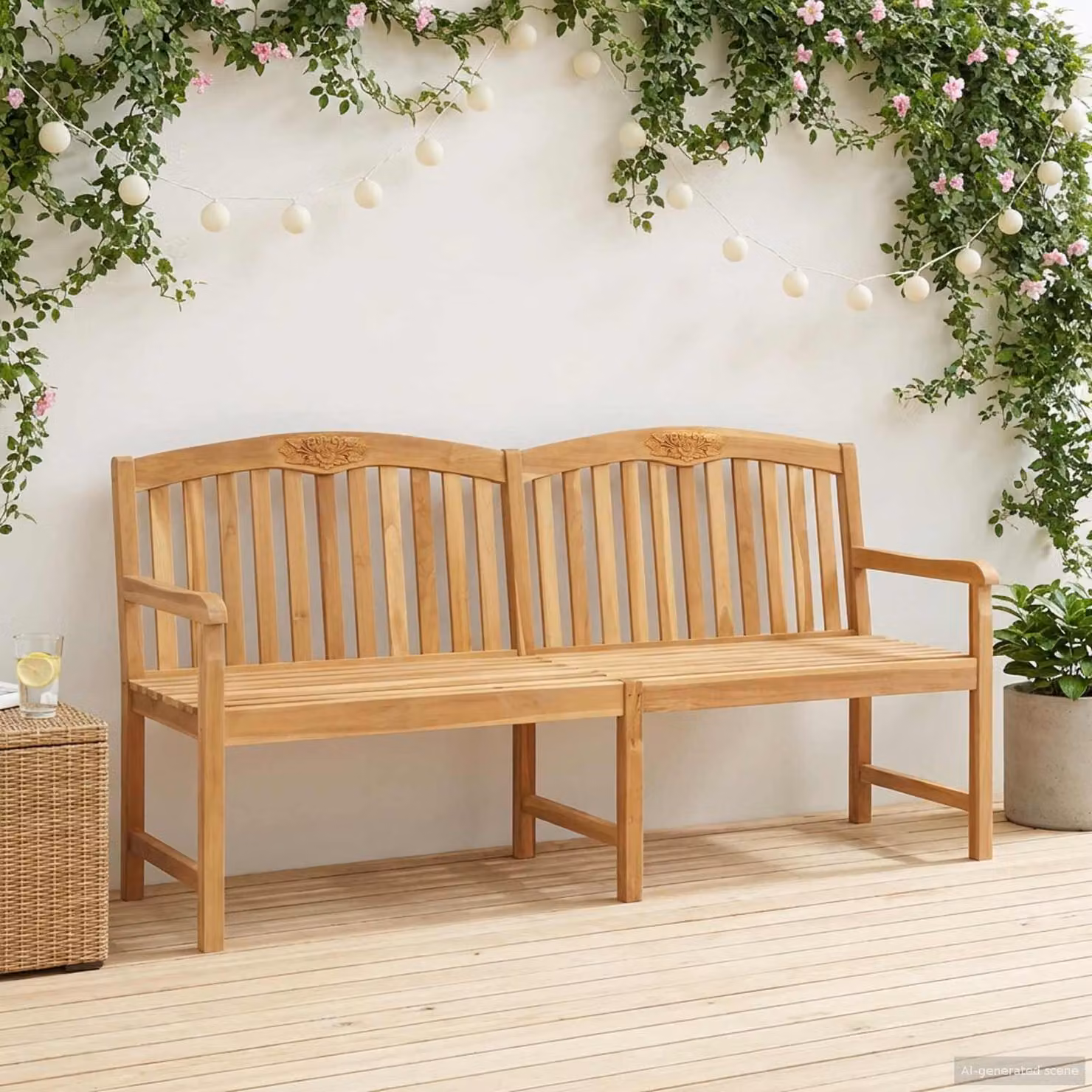 Panchina in legno di teak marrone stile rustico vidaXL con braccioli L/P/H: 150 x 60 x 90 cm
