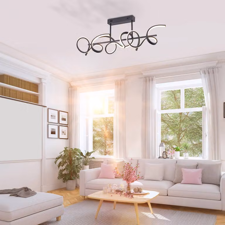 JUST LIGHT. GmbH Plafoniera a LED Curls, dimmerabile, Nero, Camera da letto, Metallo, Moderno, Plafoniera LED
