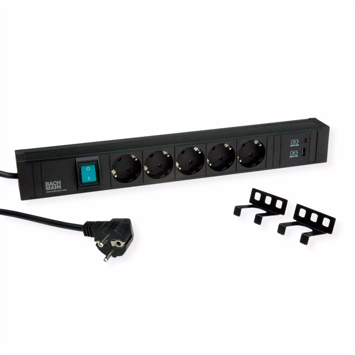 Bachmann CONNECT LINE - Presa multipla - Connessioni di uscita: 5 (USB, USB-C, 5 x alimentazione di tipo F) - Cavo da 2 m - Nero