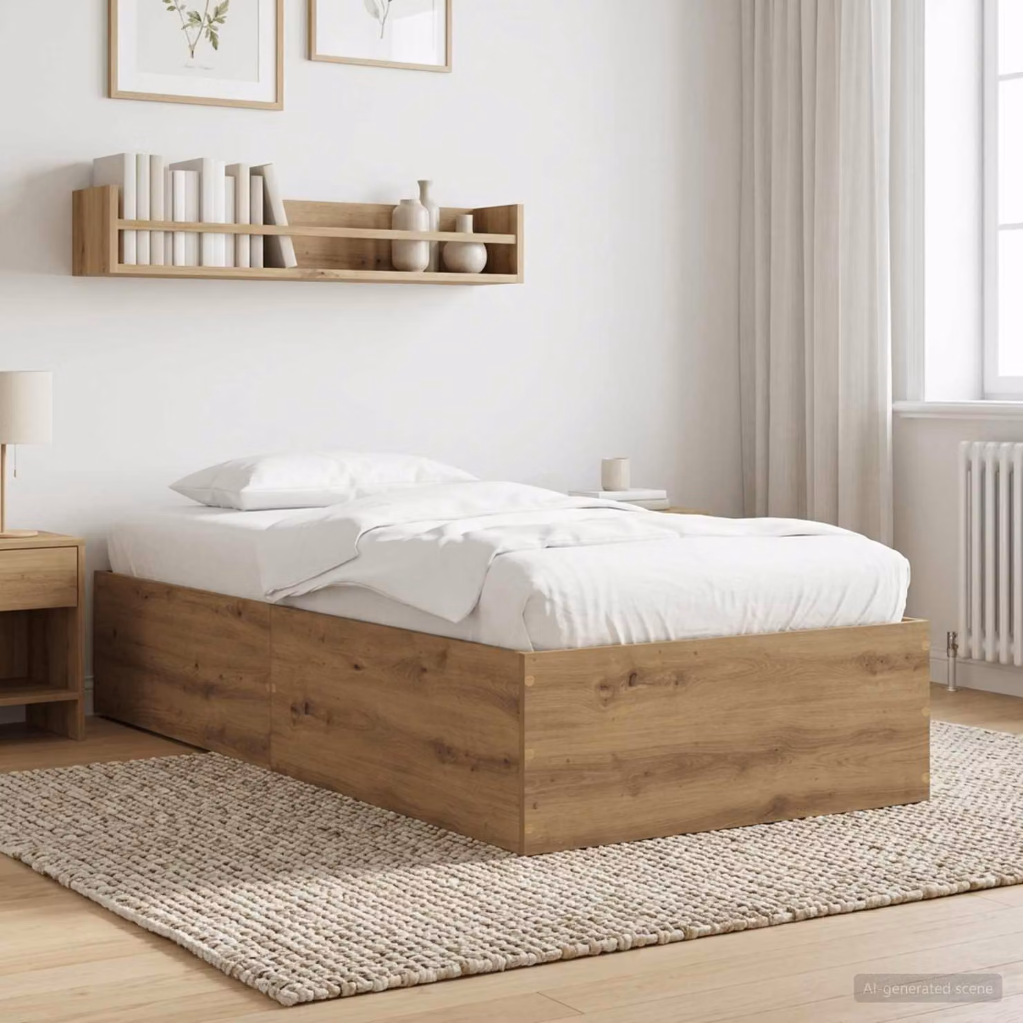 Struttura letto a pavimento moderna vidaXL in legno color rovere con doghe fisse L: 200 cm, P: 80 cm, H: 45 cm