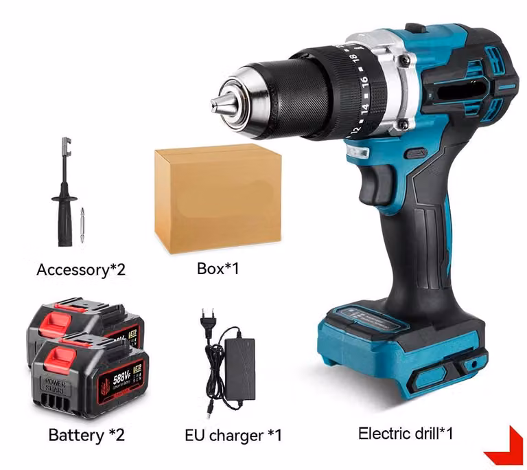 Trapano - Trapano a percussione - Trapano a batteria elettrico - 650 Nm - 13 mm - Senza spazzole - 2 batterie