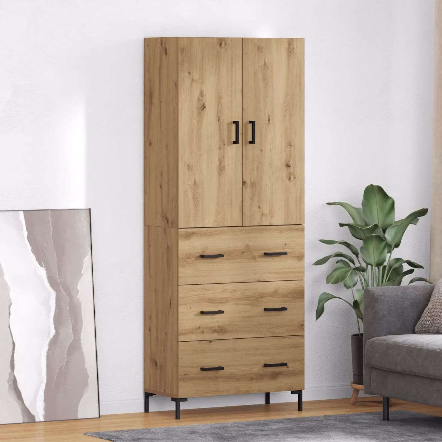 Credenza moderna vidaXL in legno e MDF color rovere, L: 69,5 cm, P: 34 cm, H: 180 cm