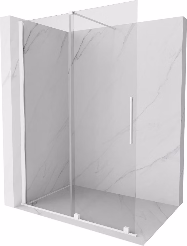 Mexen Velar parete doccia scorrevole Walk-in 130 x 200 cm, trasparente 8 mm, bianca - 871-130-000-03-20