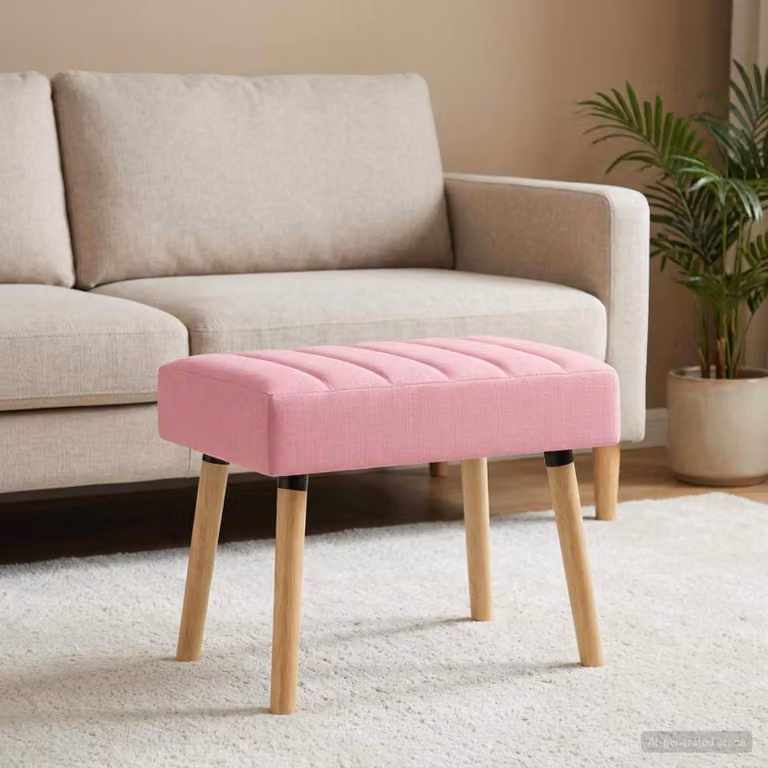 Panchina trapuntata a canale vidaXL in tessuto rosa con struttura in legno, L 60 x P 40 x H 45 cm