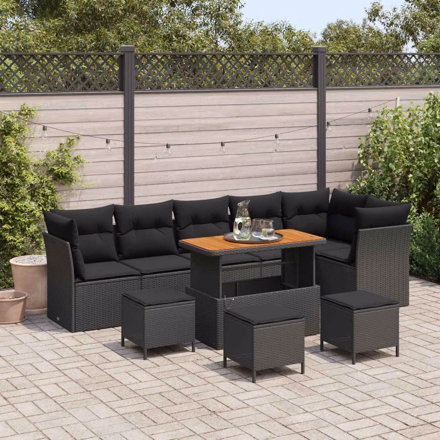 Set Divano da Giardino vidaXL 10 Pezzi con Cuscini Nero – 1