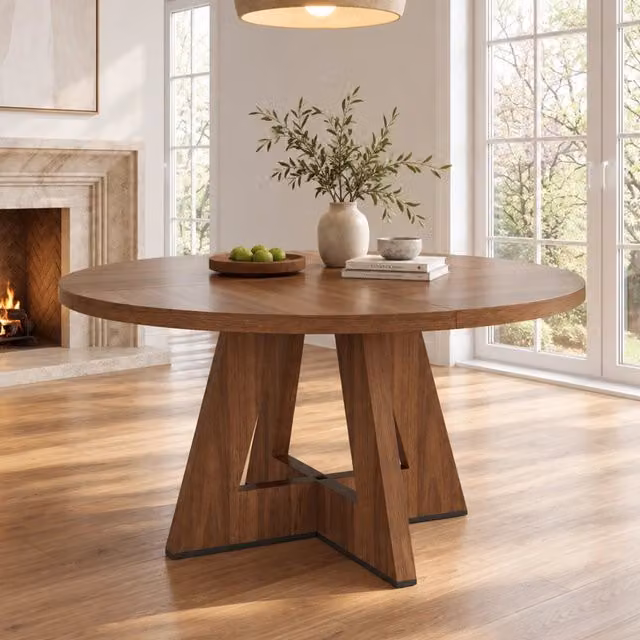Tavolo da pranzo rotondo 120 cm in MDF colore noce per 4-6 persone