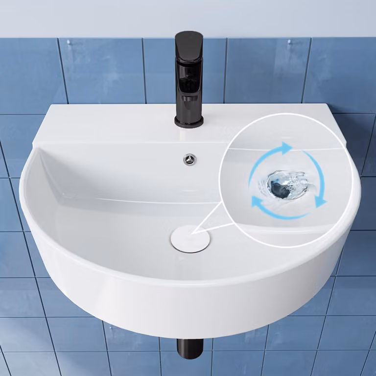 HOROW Lavabo ovale 50 cm da appoggio/lavabo sospeso con foro per rubinetto e troppopieno Lavabo sospeso per WC ospiti