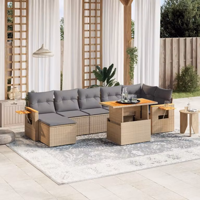 vidaXL Set Divano da Giardino 8 pz in Polyrattan con Cuscini Beige e Grigio