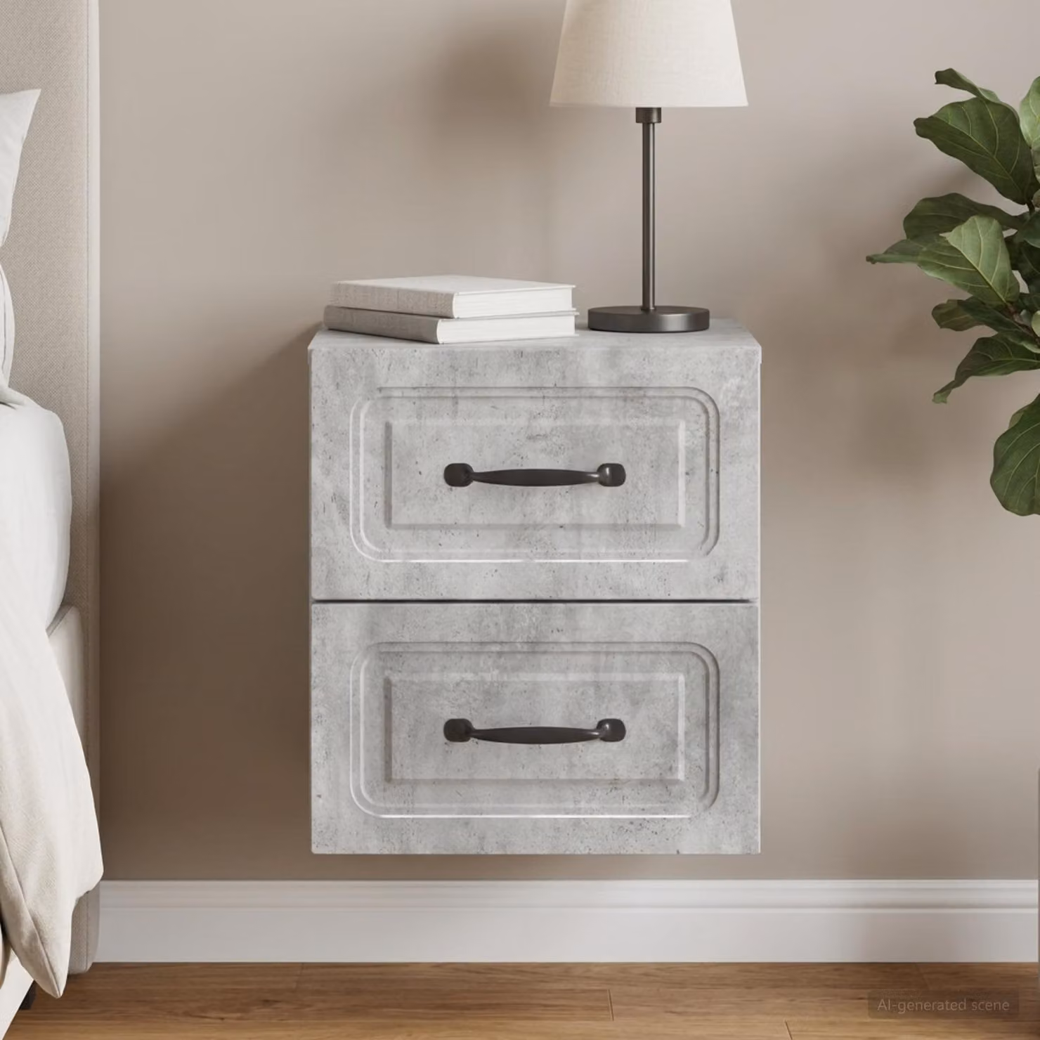 vidaXL Mobiletto da notte sospeso moderno Grigio Cemento L: 34,5 cm, P: 33 cm, H: 40 cm