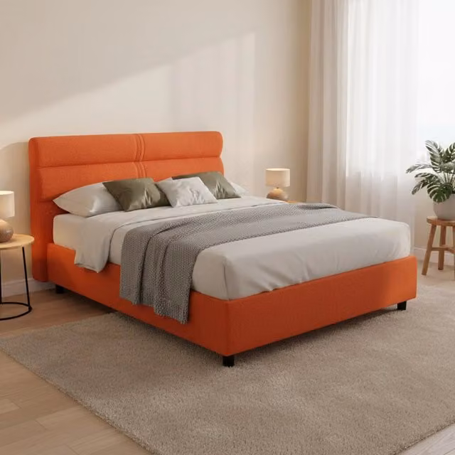 Letto Matrimoniale Bedero DMORA con Materasso Incluso, Base con Contenitore, Arancione e Nero, L: 160 cm x P: 200 cm – 1