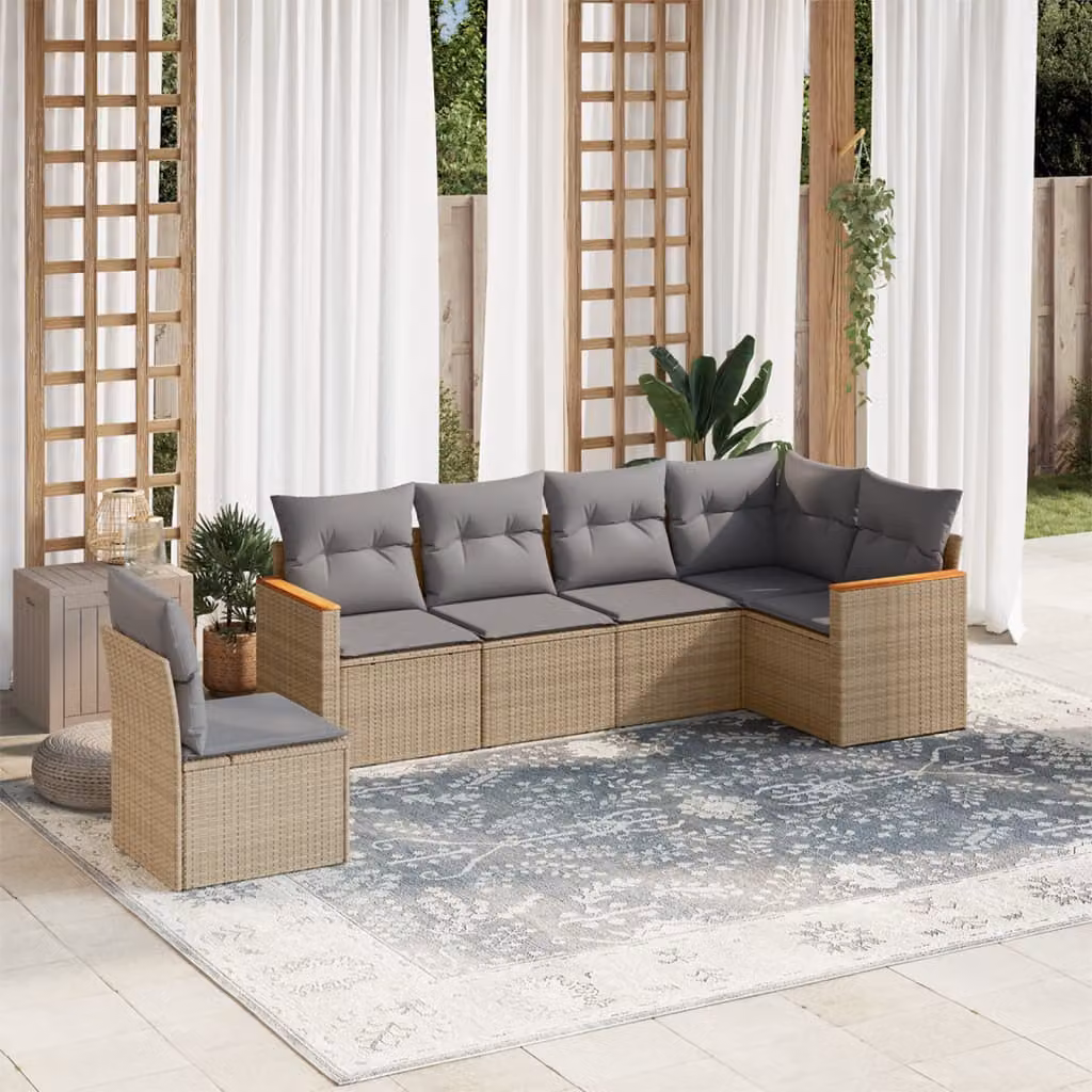 Set Divano da Giardino vidaXL 6 pz a Forma a L con Cuscini Beige e Grigio in Polyrattan e Metallo – 1