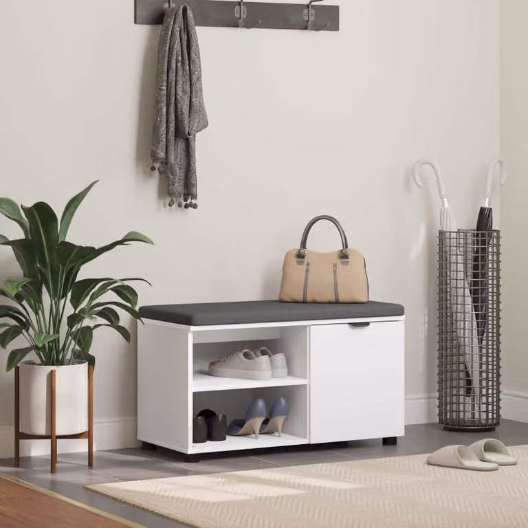 Panca per ingresso con porta scarpe e cuscino vidaXL, Bianco, L: 80 cm, P: 38 cm, H: 46 cm
