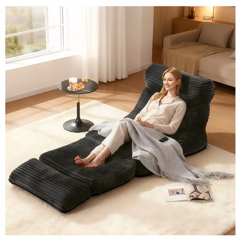 MODFU Poltrona lounge dal design modulare Divano letto con schienale Funzione 2 in 1 Mobili imbottiti Effetto flanella Nero