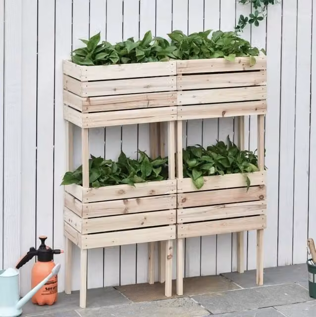 Fioriera rialzata in legno massiccio naturale 50x30x60 cm per giardino e interno