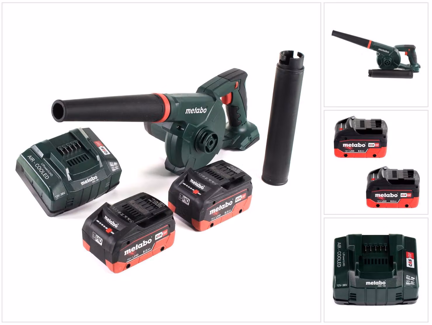 Metabo AG 18 Soffiatore a batteria 18 V + 2x batteria LiHD 8,0 Ah + caricabatterie