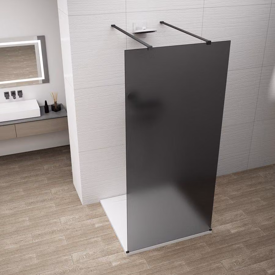 Pannello doccia in vetro opaco nero, modello Polysan ESCA, autoportante, vetro grigio, 1200 mm