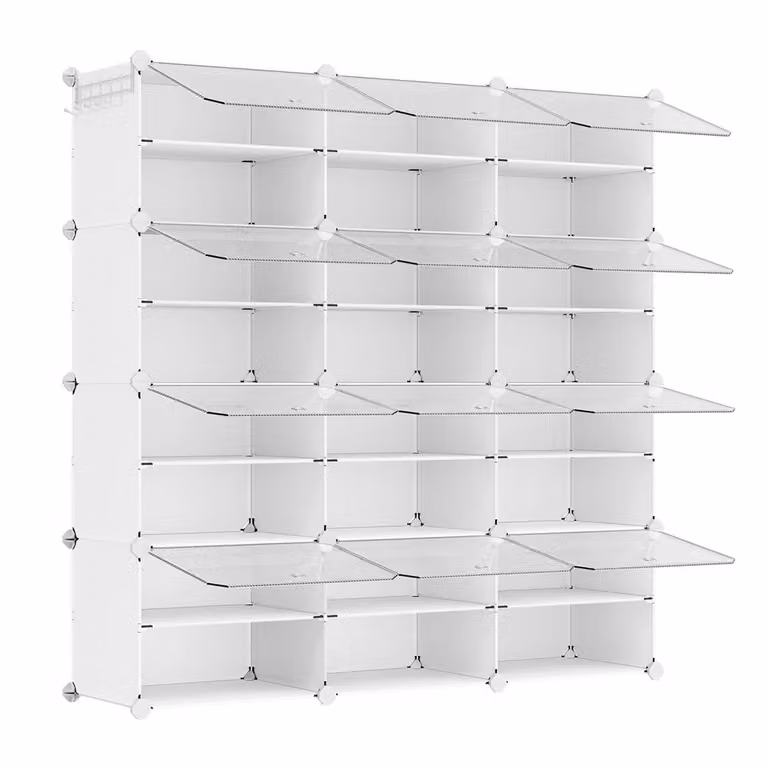 Scarpiera a Scomparti Scaffale Portaoggetti Modulare in Plastica, Bianco / 12 Scomparti