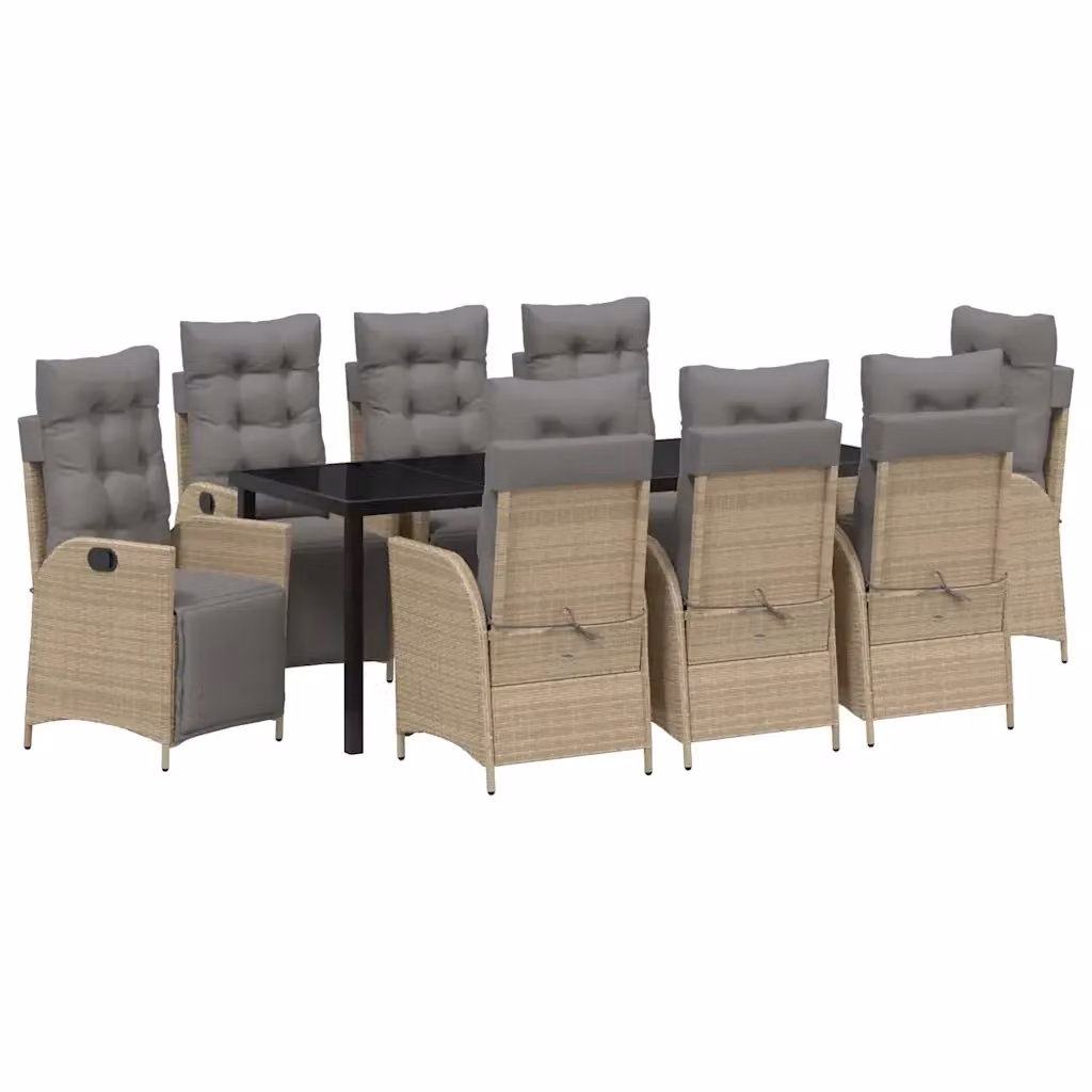 Set da pranzo per giardino e terrazzo vidaXL in polyrattan e vetro beige, 9 pezzi – 2