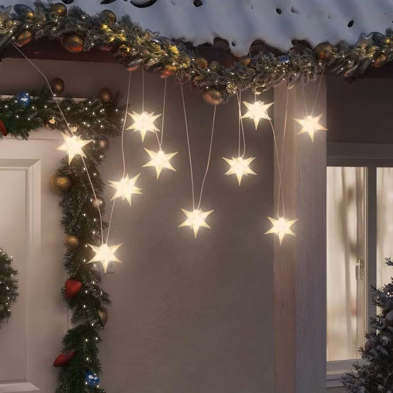 vidaXL Luci di Natale a LED a forma di stella, colore bianco caldo, 10 pezzi, con timer e protezione IP44