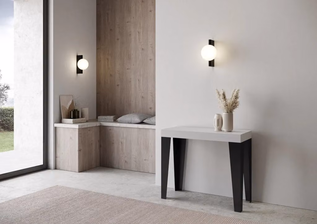 Consolle Allungabile GIORDANOSHOP in Nobilitato Bianco con Piano Pieghevole L/P/H: 90-196 x 40 x 77 cm – 2