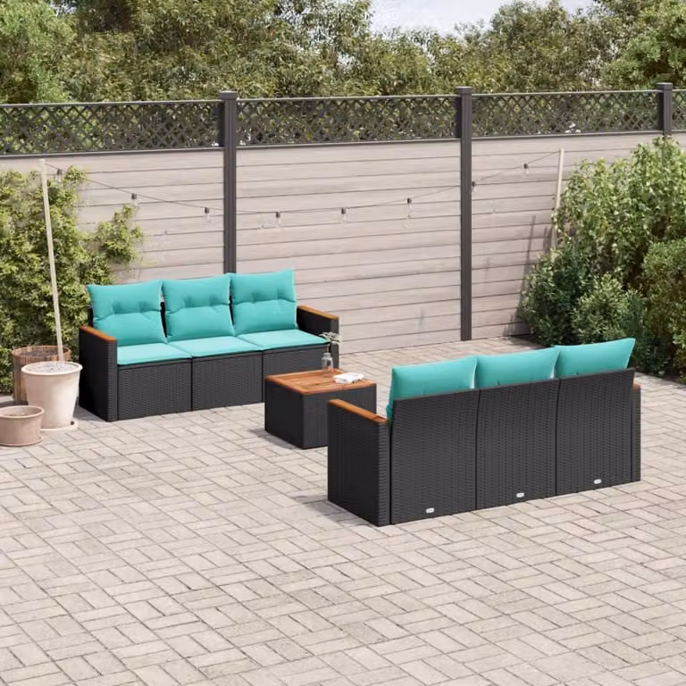 Maison Exclusive - Set di 7 mobili da giardino con cuscini, polyrattan nero