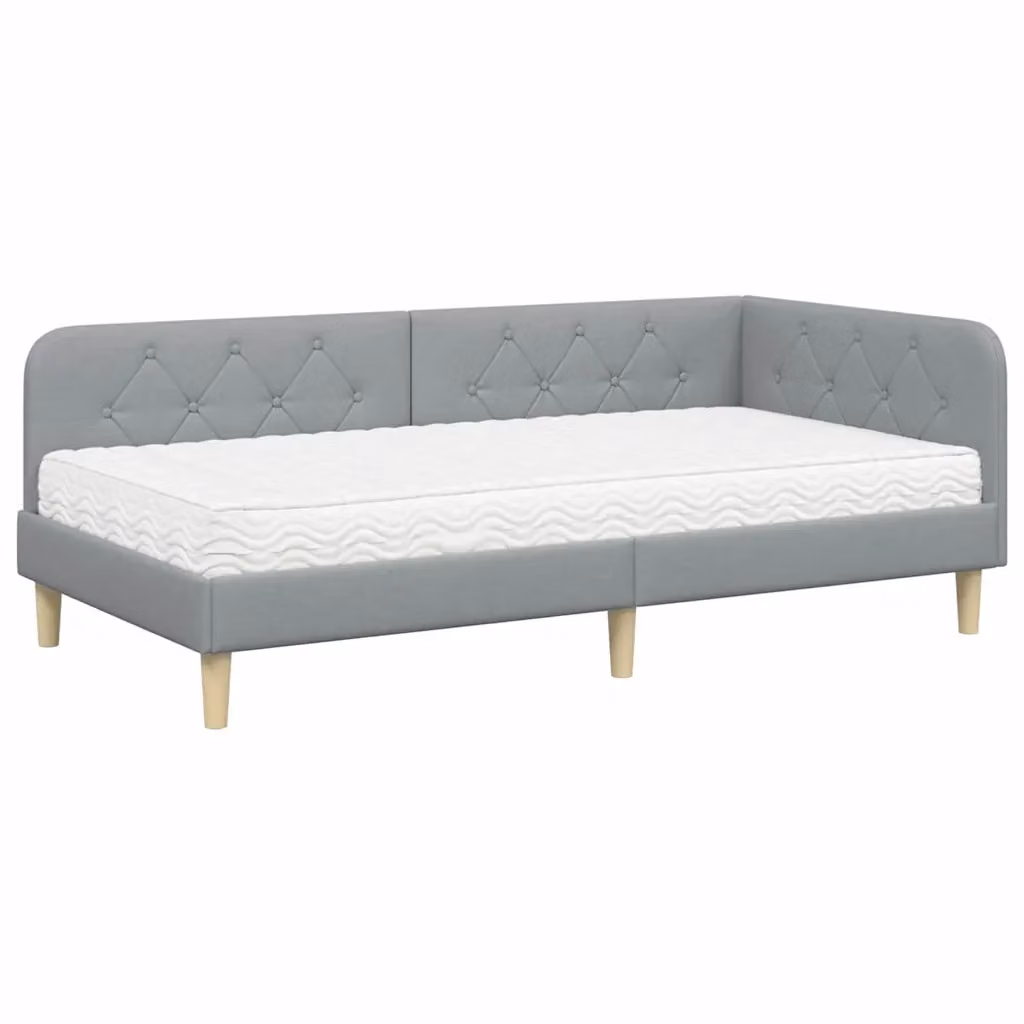 vidaXL Cornice del letto ad angolo con chaise longue asimmetrica, Grigio, L: 140 cm, P: 194 cm, H: 94 cm – 2