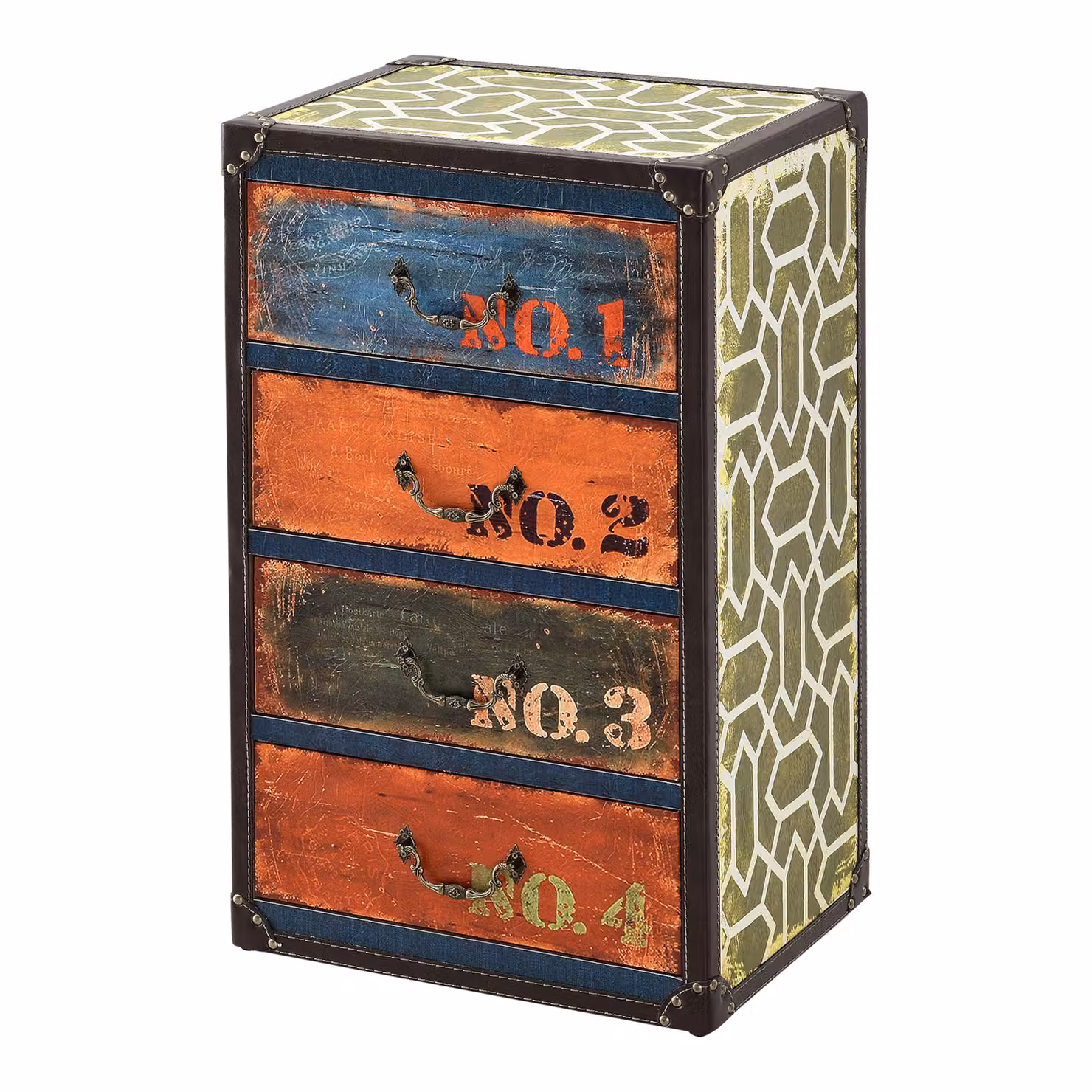 Cassettiera con 4 cassetti Mobile da soggiorno 66 x 40 x 30 cm Organizer look industriale MDF ecopelle multicolore [en.casa]