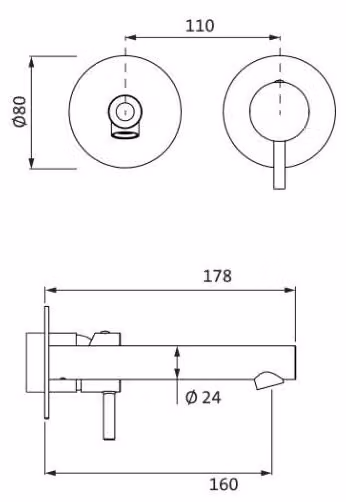 Herzbach SIRO Miscelatore da lavabo a parete, set di colori 160 mm, cromato