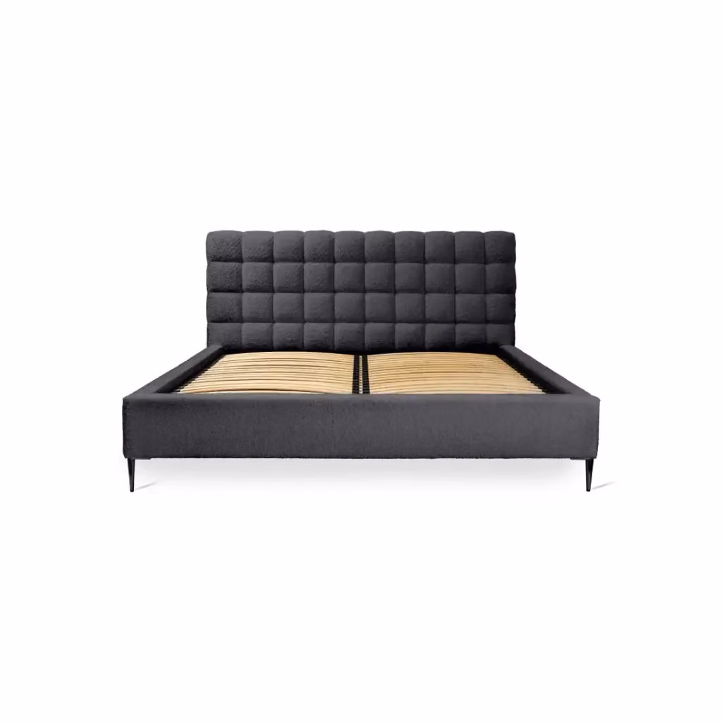 Letto MILLIO Meublorama Nero in Tessuto Bouclé con Rete Inclusa L/P: 140 x 200 cm – 2