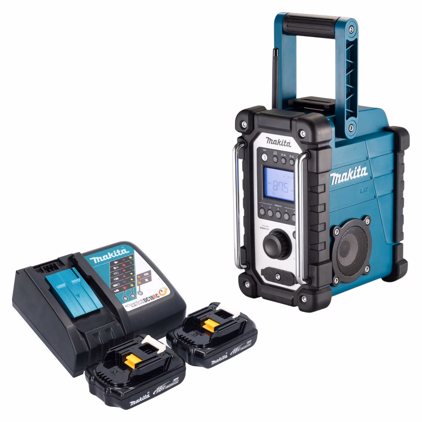 Radio da cantiere a batteria Makita DMR 116 RY 14,4 - 18 V AM FM AUX + 2 batterie da 1,5 Ah + caricabatterie