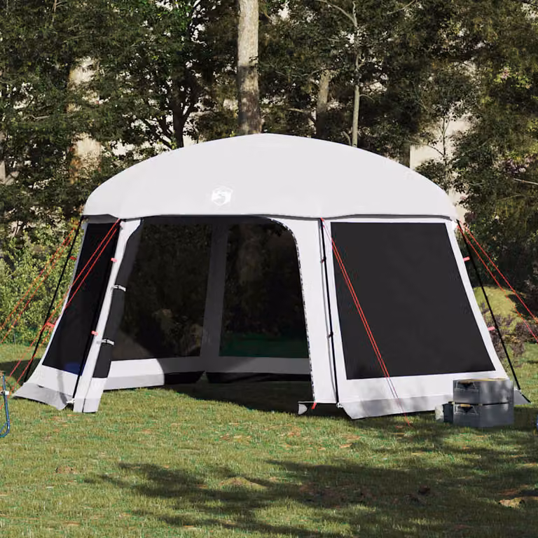 vidaXL Tenda da piscina a cupola grigia con pareti in rete e struttura in acciaio e vetroresina L: 512 cm, H: 255 cm