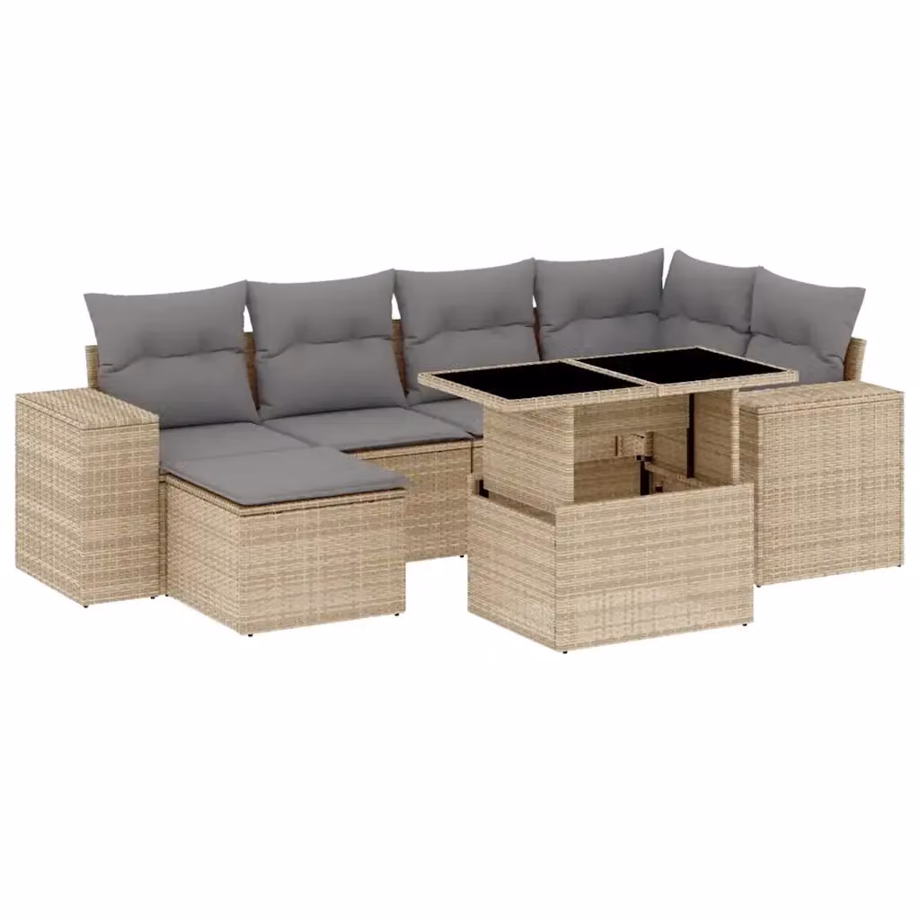 Set di Divani da Giardino vidaXL 7 pz in Polyrattan con Cuscini Beige e Tavolino da Esterno – 2