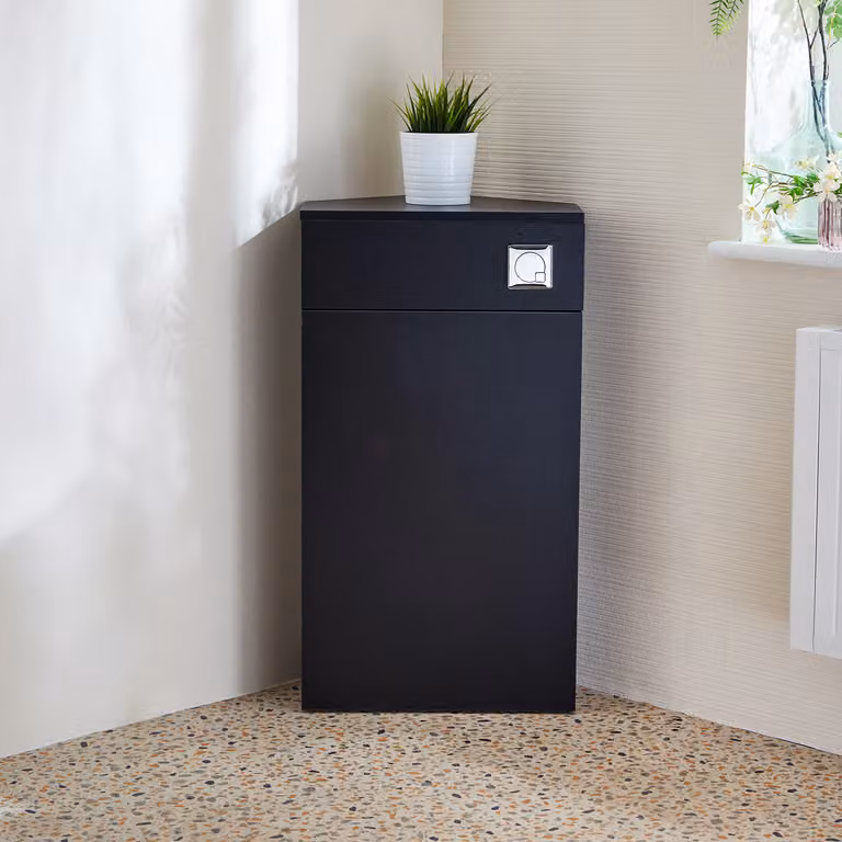 Unità WC Angolare in Grigio Nero con Pulsante di Scarico Cromato (Sanitario non Incluso) - Cluo