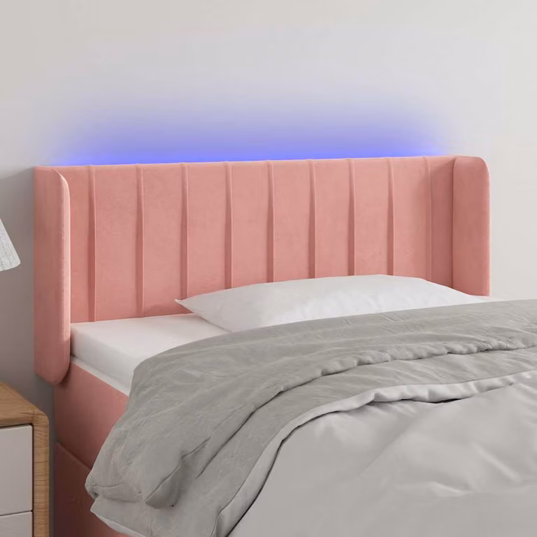 Testiera per letto vidaXL in velluto rosa con illuminazione LED e porta di ricarica USB, L: 103 cm, P: 16 cm, H: 78-88 cm