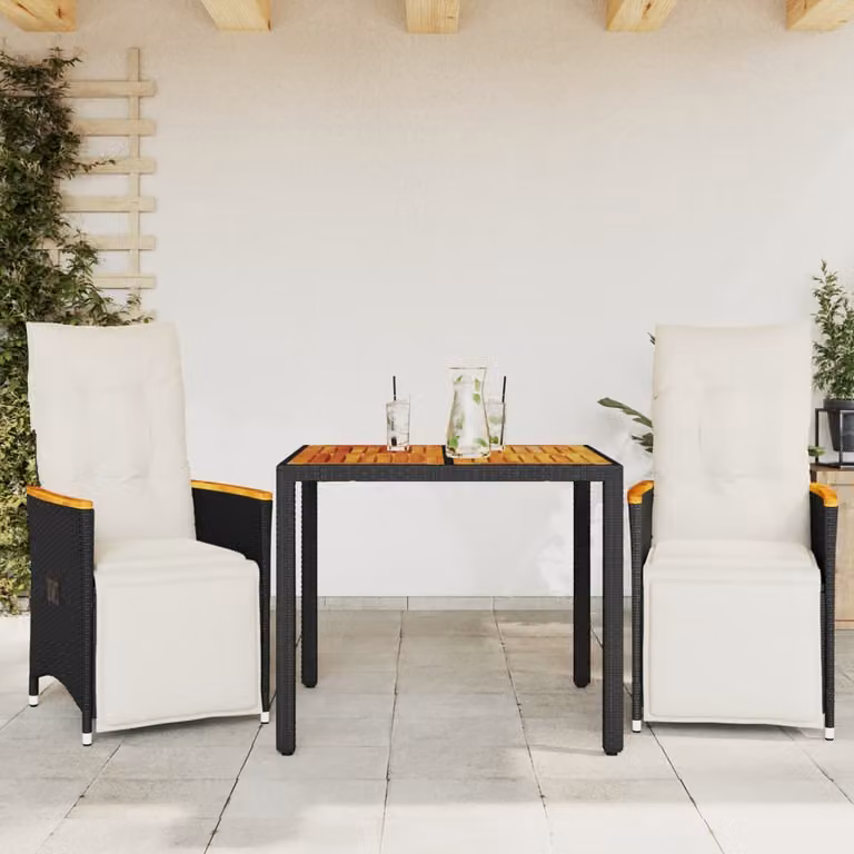 Set Bistrò da Giardino 3 pz vidaXL in Legno di Acacia e Polyrattan Nero e Bianco