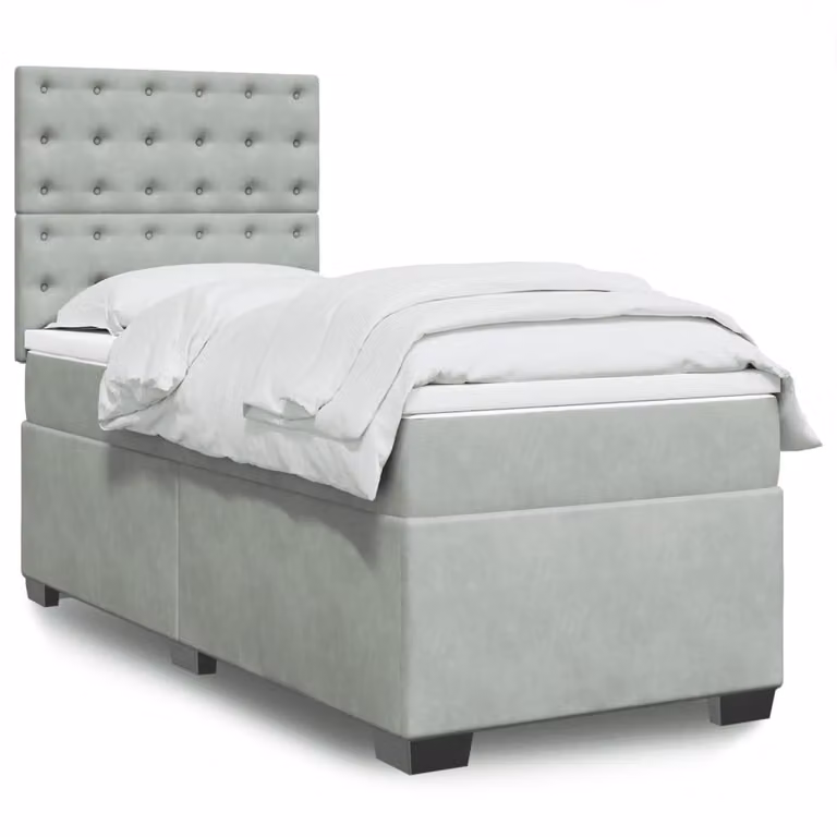 vidaXL Giroletto a Molle con Materasso Ibrido in Velluto Grigio Chiaro e Bianco, L/P/H: 80 x 200 cm