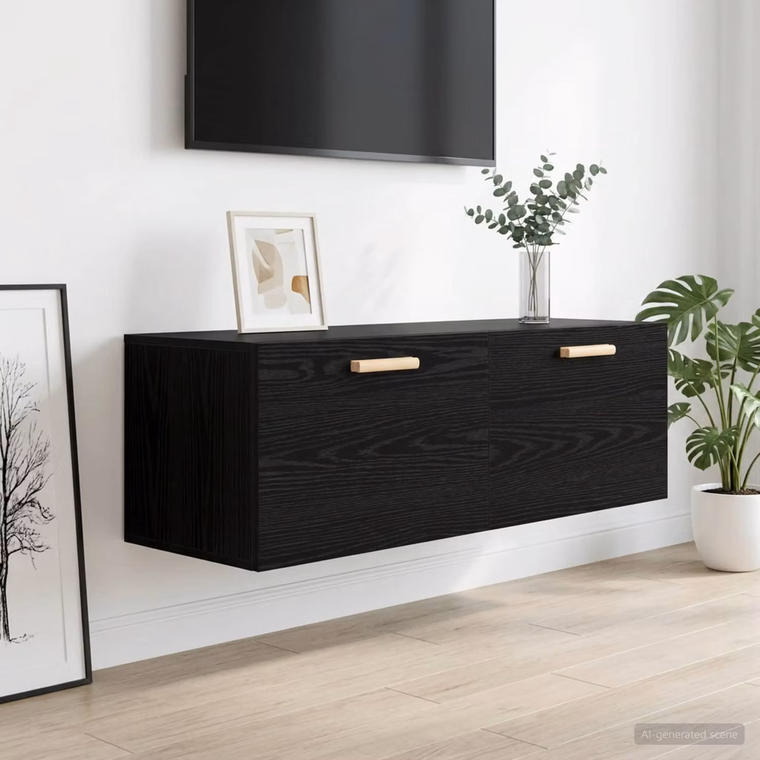 Armadietto a muro vidaXL in rovere nero opaco L: 100 cm, P: 36,5 cm, H: 35 cm